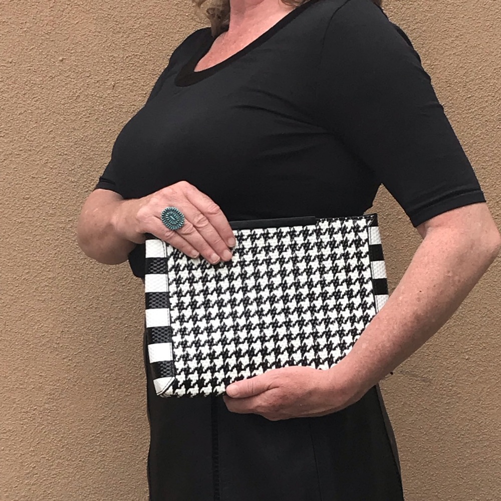 J. Crew Textured Leather Houndstooth Clutch, NWOT